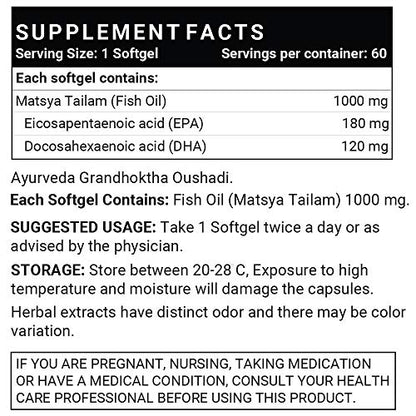 INLIFE Fish Oil Omega 3 Capsules 180mg EPA 120mg DHA Molecularly Distilled Supplements, 1000mg - 60 Softgels