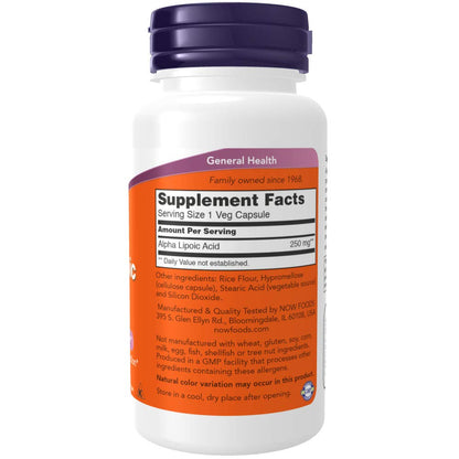 Now Foods Alpha Lipoic Acid, 60 Caps, 250 mg