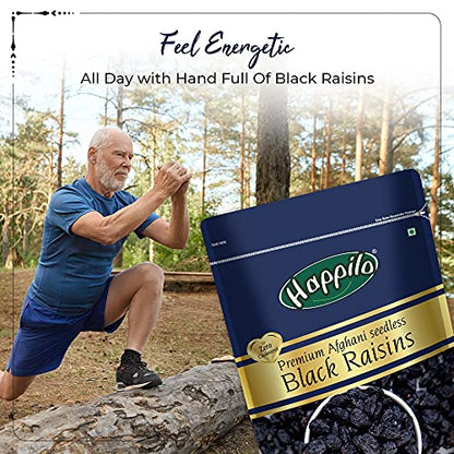 Happilo Premium Afghani fresh Seedless Black Raisins, 250gm (Pack of 2)