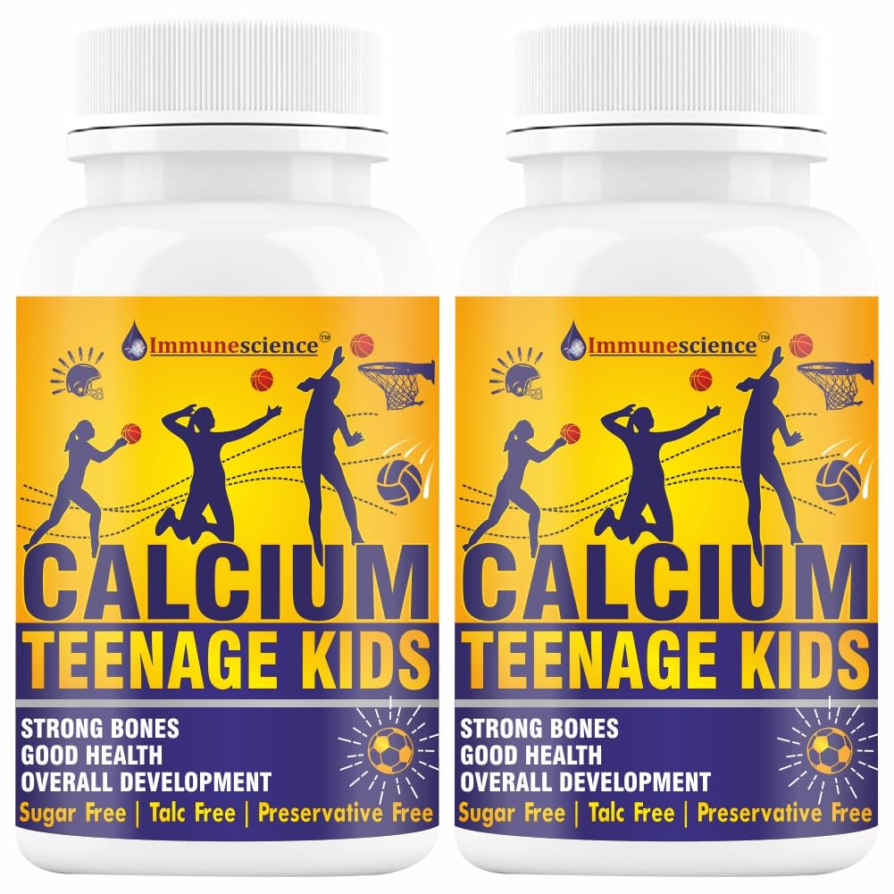 Immunescience Calcium For Kids With Vitamin D (as d3), Magnesium, Zinc, Vit C, B12, K2, L-lysine andones & Growth 120 Kid Chewable Tablets (10-16 yrs)