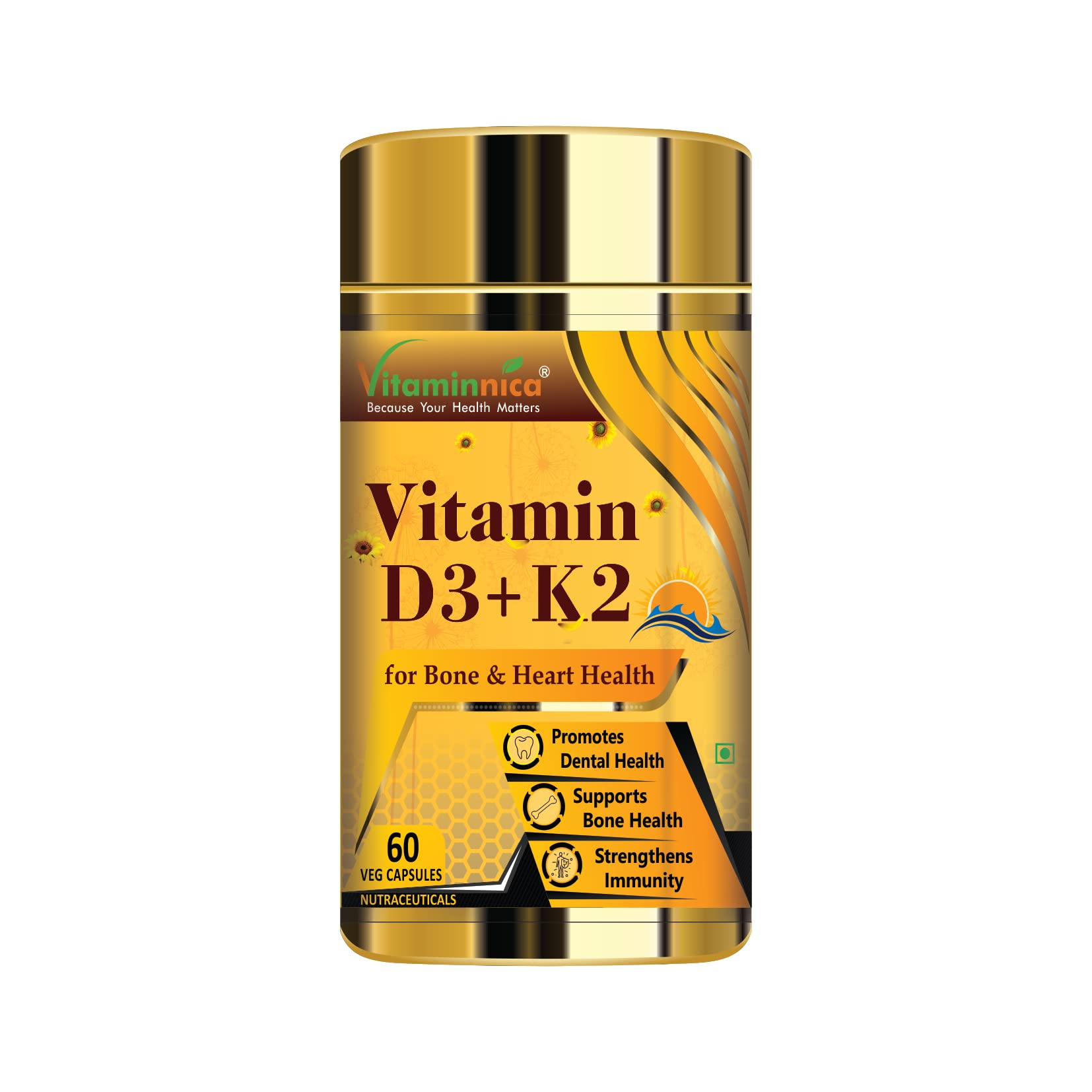 Vitaminnica Vitamin D3+ K2 | Support Bone & Heart Health for Men & Women | 60 Capsules | (Pack of 1)