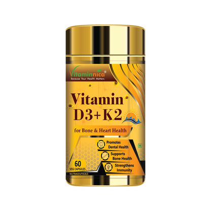 Vitaminnica Vitamin D3+ K2 | Support Bone & Heart Health for Men & Women | 60 Capsules | (Pack of 1)