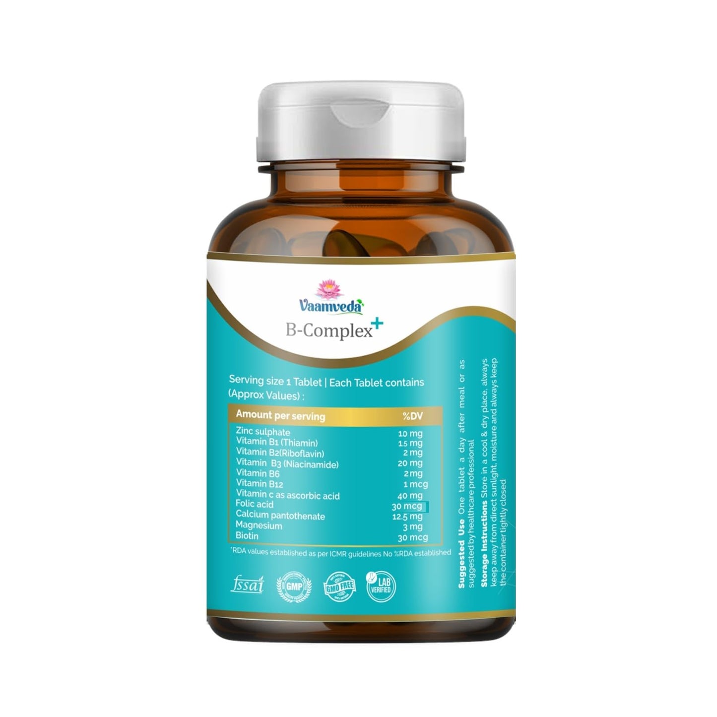 Vaamveda Vitamin B Complex Supplements Tablets, Helps Fight Daily Stress and Fatigue - 60 Vegan Capsules