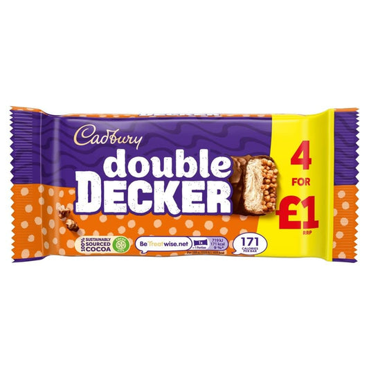 Cadbury Double Decker Milk Chocolate 4 Bar Pack, 149.2g