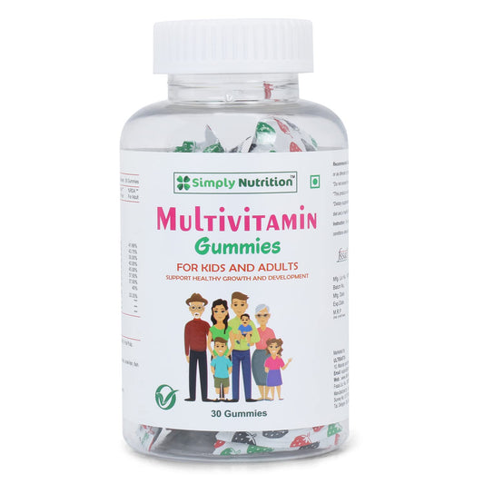 Simply Nutrition Multivitamin Gummy for kids, Men and Women. Vitamins A, B complex, C, E, D, Folate,orts immunity, daily energy and stamina. 30 Count.