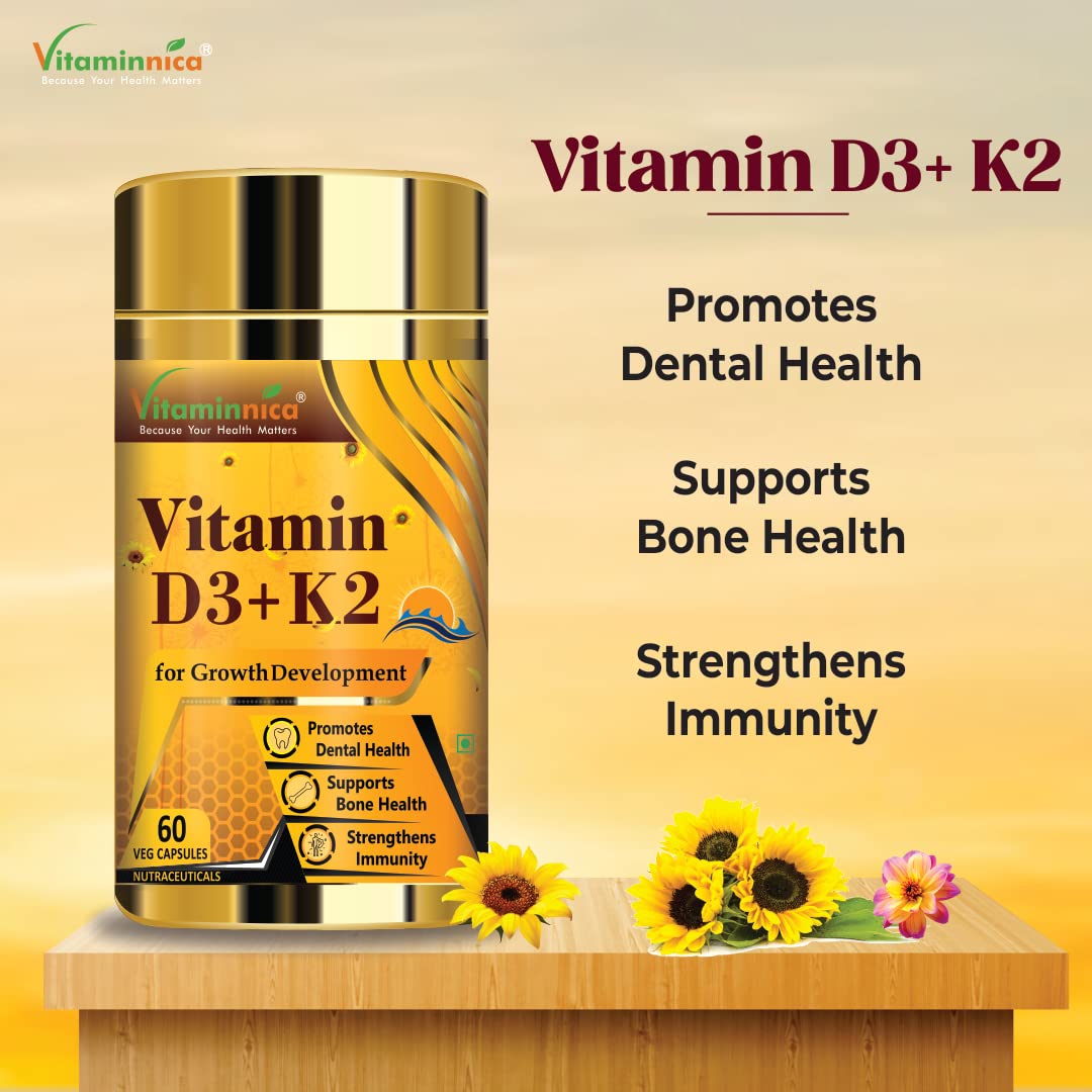 Vitaminnica Vitamin D3+ K2 | Support Bone & Heart Health for Men & Women | 60 Capsules | (Pack of 1)