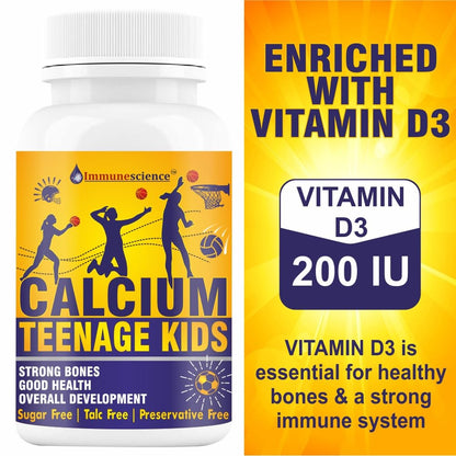 Immunescience Calcium For Kids With Vitamin D (as d3), Magnesium, Zinc, Vit C, B12, K2, L-lysine andones & Growth 120 Kid Chewable Tablets (10-16 yrs)