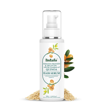 Indalo® Quinoa Protein Hair Serum with Keratin & Argan Oil for Silky and Soft, Smooth and Shiny Haird Hair, Advanced Hair Repair Formula Serum – 100ml