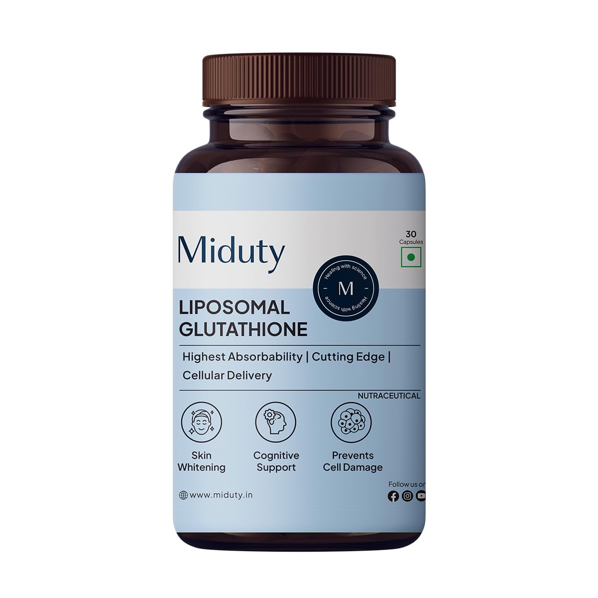 Miduty by Palak Notes Liposomal Glutathione - Highest Bioavailability - Glutathione for skin - Face n - Liver Health -Detoxification Support - 30 Caps