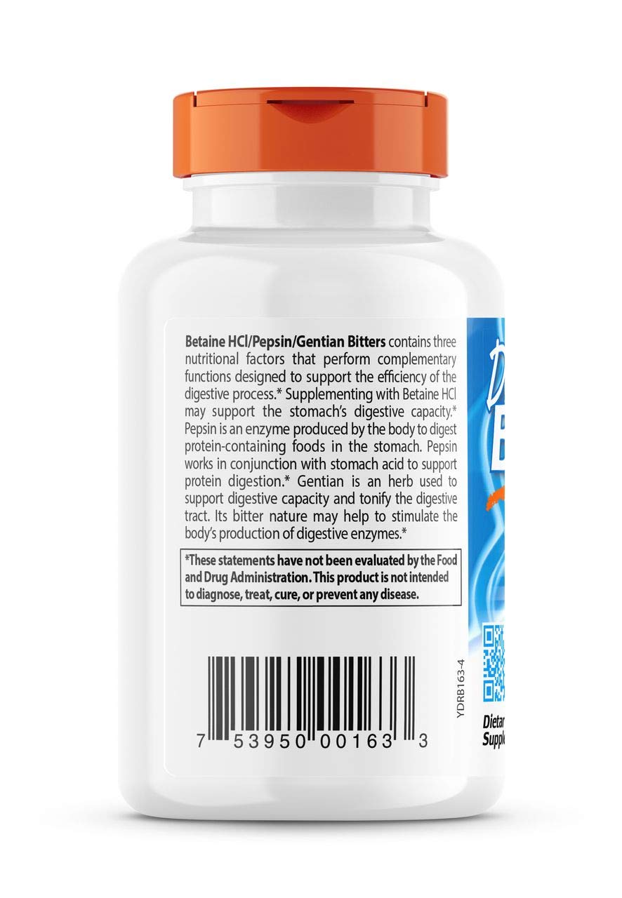 Doctor's Best Betaine Hcl Pepsin & Gentian Bitters (Support Digestive Health) - 120 Caps