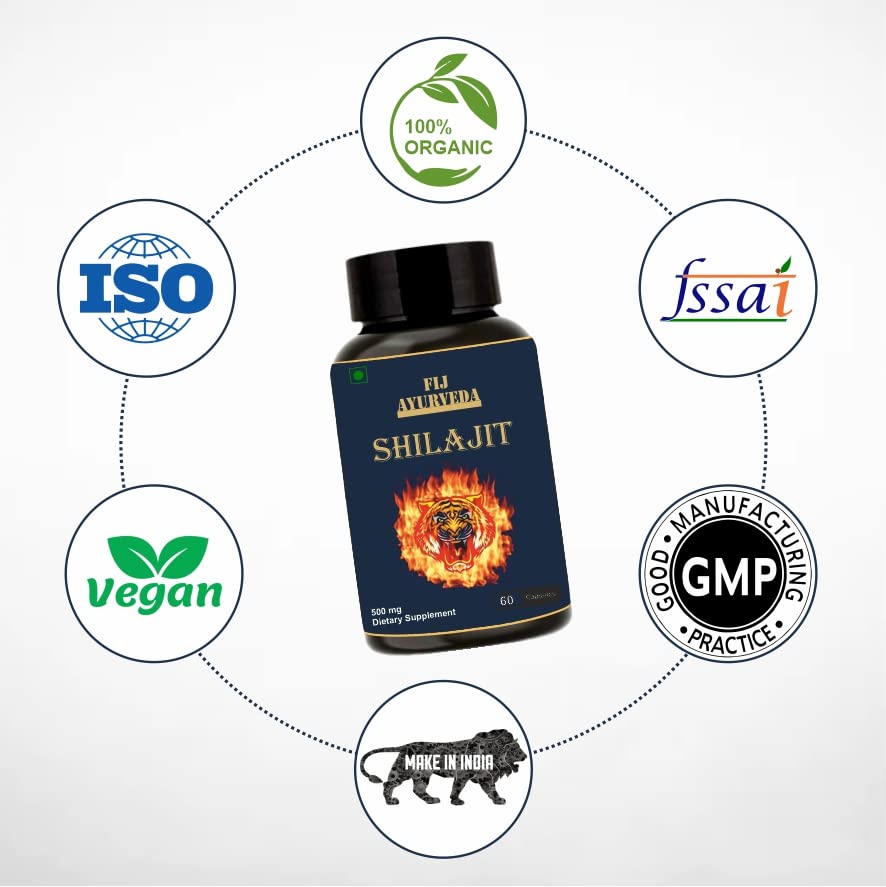 FIJ AYURVEDA Shilajit/Shilajeet Capsule 500mg, 60 Capsules