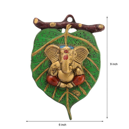 INTERNATIONAL GIFT Wall Hanging for Home (Green Leaf Ganesh)