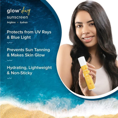 Aqualogica Glow+ Dewy Sunscreen SPF 50 PA+++ | UVA/B & Blue Light Protection for Men & Women | Oily,ensitive & Combination Skin | Fragrance-Free | 50g