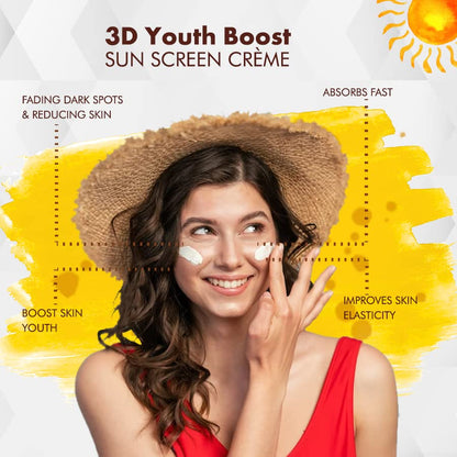 VLCC 3D Youth Boost SPF 40 +++ Sunscreen Gel Crème-100g- Broad spectrum Sunscreen for Skin Elasticity, Firmness & reduced Skin Pigmentation.