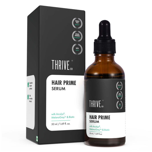 ThriveCo Hair Prime Serum With Anti Greying Arcolys, Biotin & Black Tea Extract, Light-Weight, Non-Sula, Ammonia Free & Cruelty Free, 50 Ml, Pack of 1