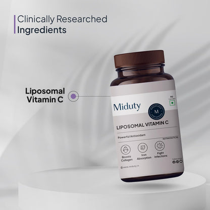 Miduty by Palak Notes Liposomal Vitamin C Supplement - Bioavailability - Antioxidant Vitamin - Skin ication - Zeal Technology - 180 Vitamin C Capsules