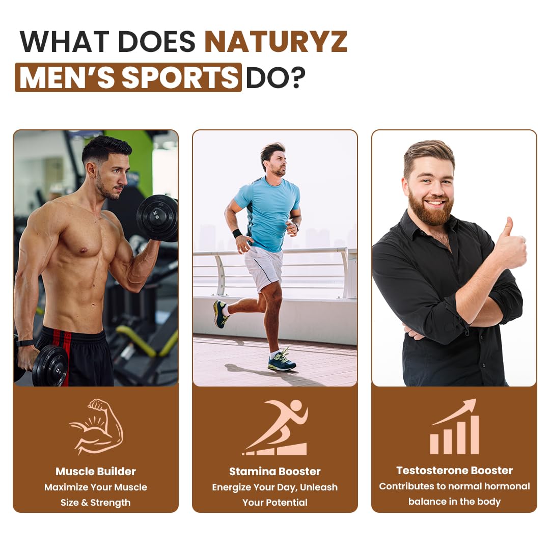 NATURYZ MEN'S SPORT Specialized Daily Multivitamin for Men with Highest 55 Nutrients (Vitamins, Minee growth, Energy, Strength & Immunity - 50 Tablets