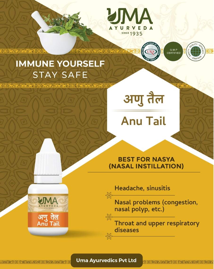 Uma Ayurveda Anu Tail 40ml (Pack of 4) | Nasal Oil for Unblocks Nasal | Anu Tail 100% Organic Natural Pure Drop