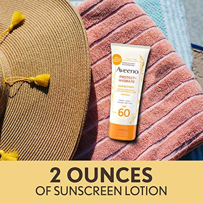 Aveeno Protect + Hydrate Moisturizing Face Sunscreen Lotion With Broad Spf 60 & Prebiotic, Oil-free, Oxybenzone-free, 2.0 ounces