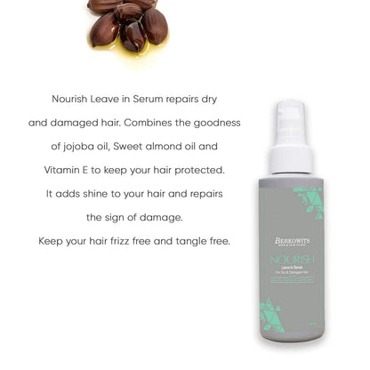 BERKOWITS HAIR & SKIN CLINICS Nourish Leave-in Serum With Vitamin E, Jojoba & Almond Oil For Dry And Damaged Hair, 100 Ml