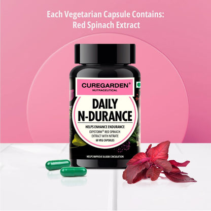 Curegarden Daily N-Durance Enhancer with powers from Red Spinach (Amaranthus)| Boosts Blood Circulatroves Cardiovascular Functions|400 mg| Veg Capsule