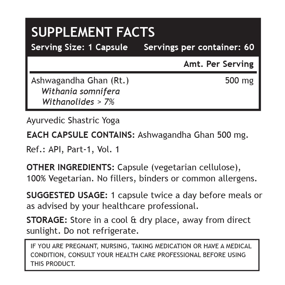 INLIFE Ashwagandha Supplement Tablets (Withanolides>7%) 500 mg - 60 Vegetarian Capsule