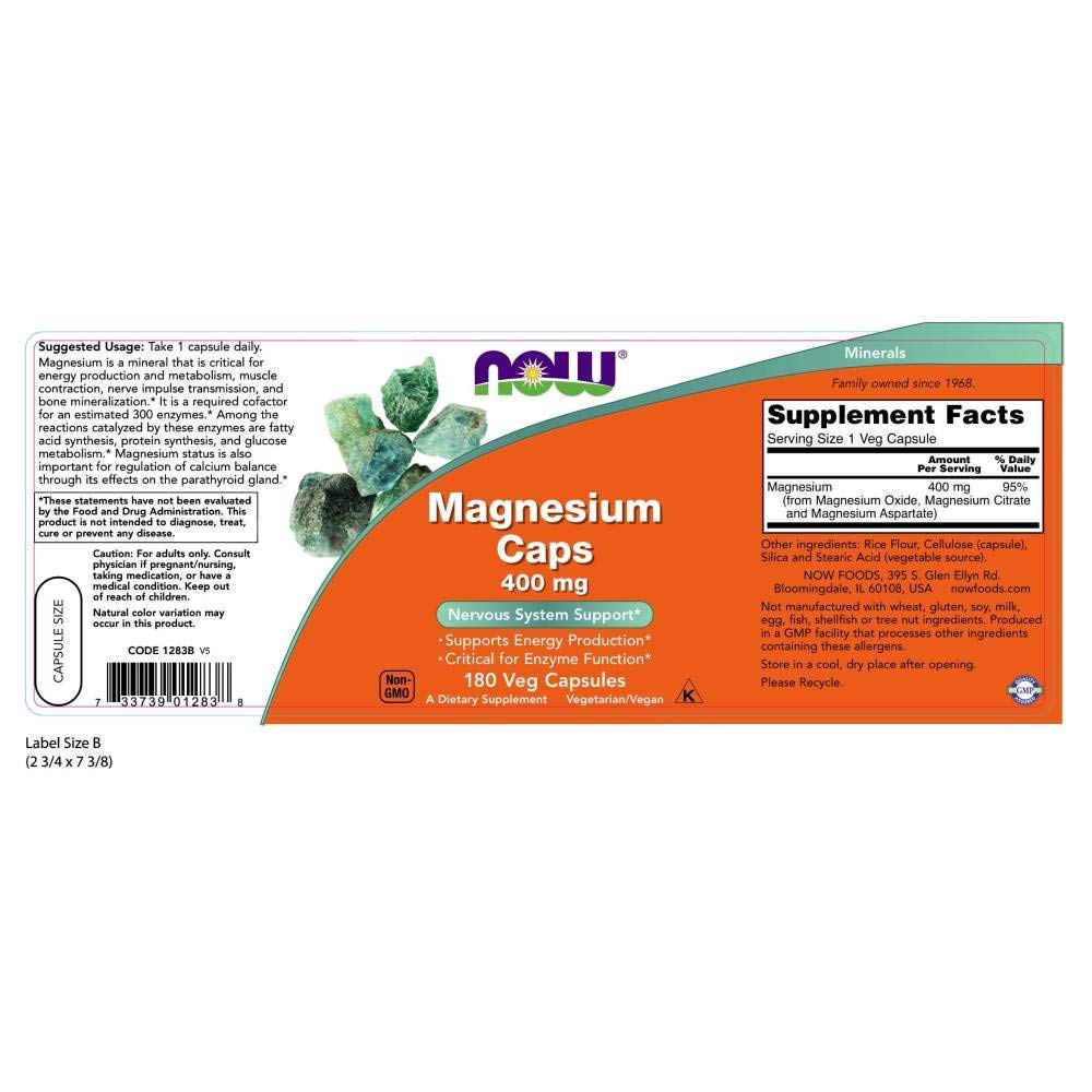 Now Foods Magnesium Capsules 400 mg - 180 Capsules