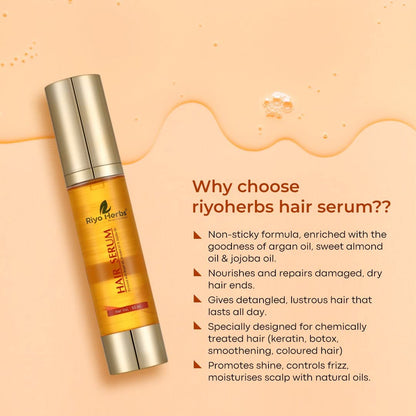 Riyo Herbs Hair Serum 50ml for Women & Men | Contains Argan Oil, Sweet Almond Oil & Jojoba Oil | For Regular Use Hair Serum for Damage & Dry Hair