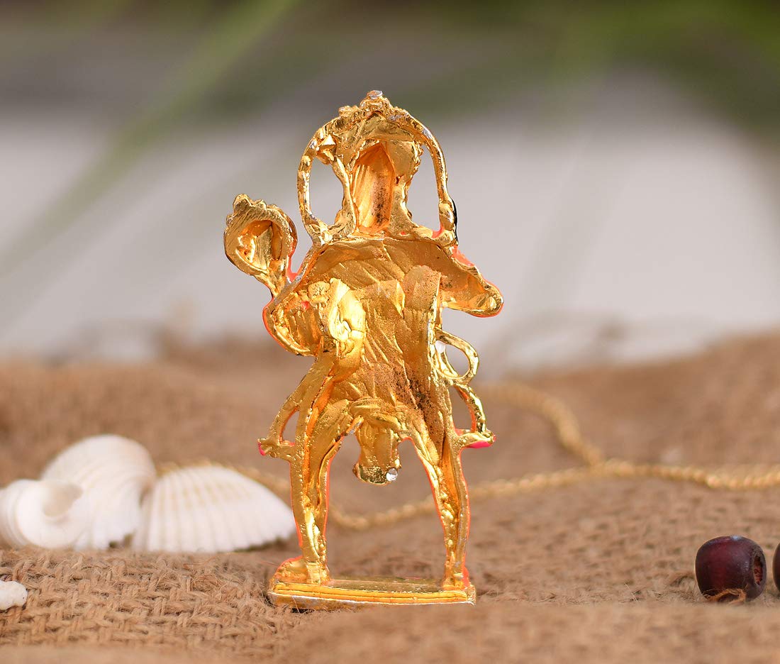 Gold Plated Lord Hanuman Car Dashboard God Idol - Hanuman Murti (Size 10cm x 4.5cm)