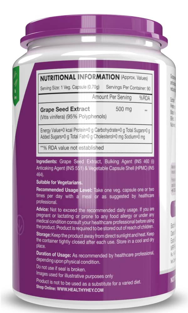 Healthyhey Nutrition Grape Seed Extract 500 Mg - 90 Veggie Caps (Pack Of 1)