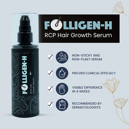 Folligen-H RCP Hair Growth Serum - Redensyl Hair Growth Serum with Capixyl and Procapil - Peptide Ser Men and Women - Temple Wellness Ventures - 60 ml