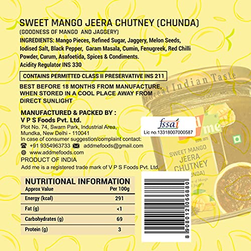 Add me Home Made Sweet Mango Jeera Chutney 200gm khatti meethi Chutney Without Oil Chunda Pickle