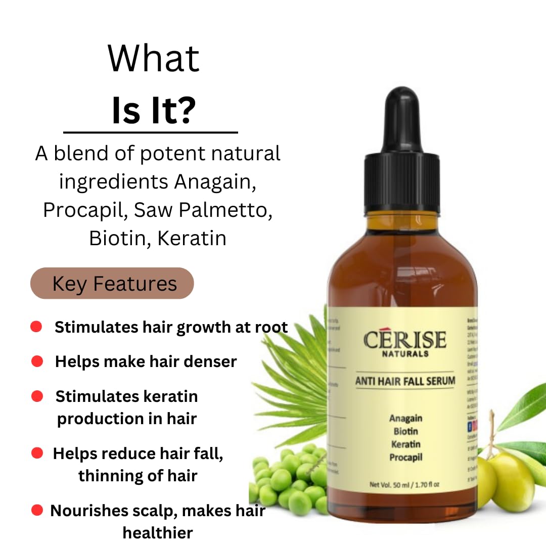 Cerise Naturals Hair Growth Active & Anti Hair Fall, Hair Growth Serum for Women, Hair Growth Serum il, Anagain, Keratin, Biotin Solution Serum - 50ML