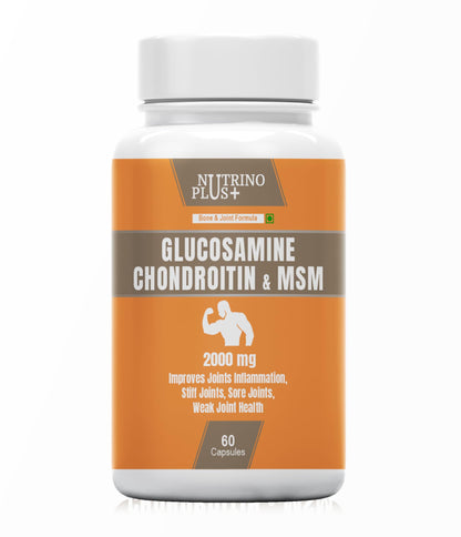 NutrinoPlus Glucosamine Chondroitin & MSM 2000 mg I Veg Capsules I Supports Healthy Joint, Bone & Can & Stiffness I For both Men & Women (PACK OF, 60)