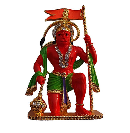 Relicon Lord Hanuman Idol | Bajrang Bali Ashirwad Flag Idol (R-133) Red Metal Statue for Car Dashboard (L*B*H-5 x 1 x 7 Cm)