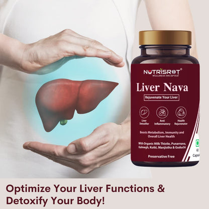 NUTRISROT? Liver Nava Herbal Supplement for Healthy Liver Function, Detox, Cleanse & Digestion with tle, Punarnava & Giloy | Men & Women (60 veg Caps)