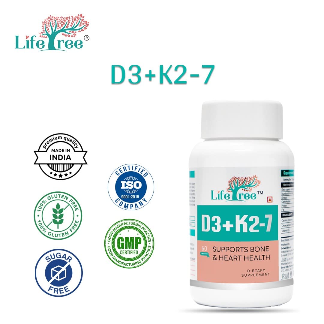 LifeTree D3+K2-7 Supplement | Supports Stronger Immunity & Bone & Heart Health | Healthy Heart For Men And Women - 60 Veg Capsule (Pack of 1)