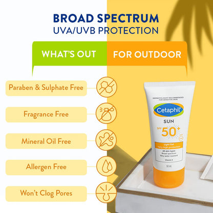 Cetaphil Sun SPF 50 Very High Protection Light Gel, White, 50 ml