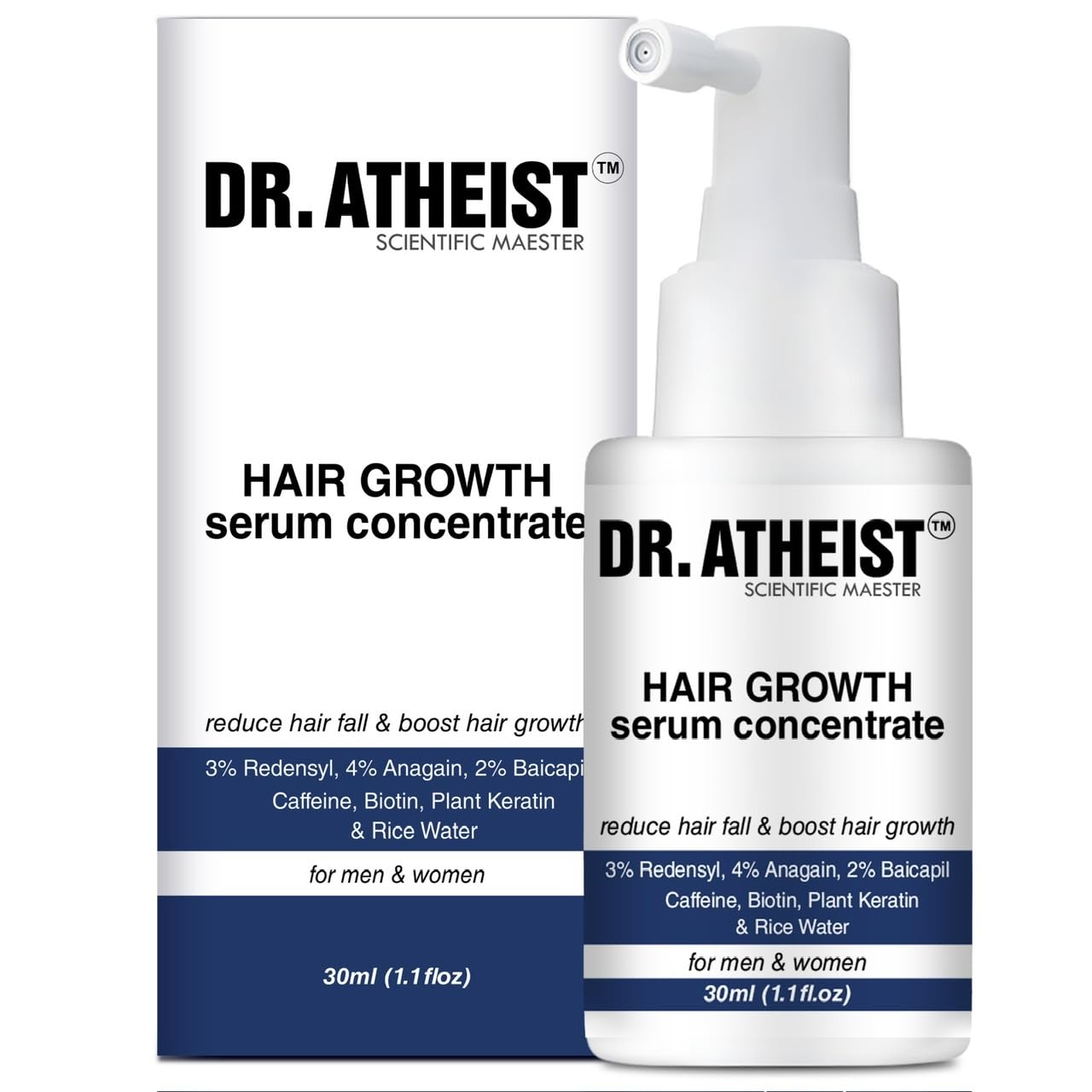 Dr Atheist hair growth serum- Redensyl 3%Anagain, 2% Baicapil, Caffeine, Biotin, Plant Keratin & Ricpair, Sulfate-Free, Organic Ingredients, Vitamin E