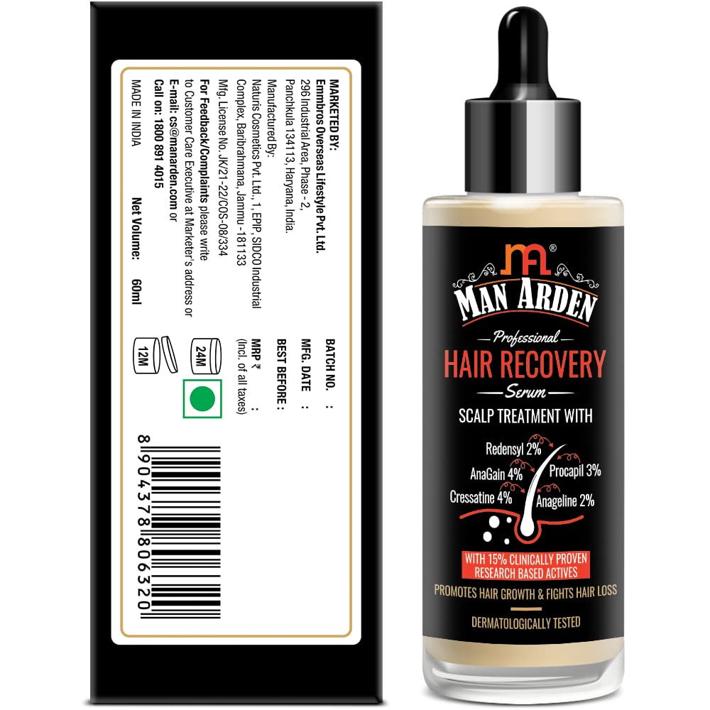 Man Arden Professional Hair Recovery Serum, Promotes Hair Growth & Fights Hair Loss, 60ml