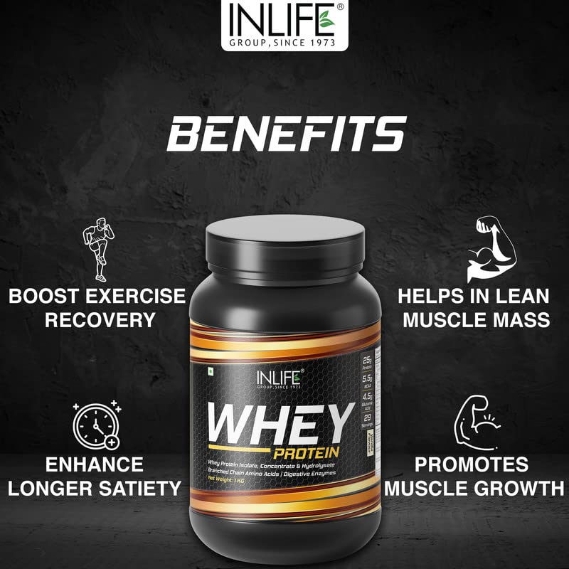 INLIFE Whey Protein Powder with Isolate, Concentrate, Digestive Enzymes for Gym Body Workout Supplement (Vanilla 1kg)