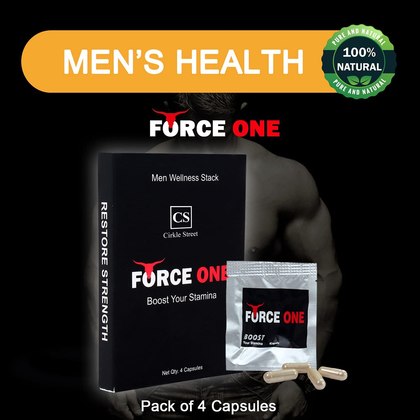 CIRKLE STREET Force One Ayurvedic Capsules For Men for Energy Management (Pack of 4 Capsules)