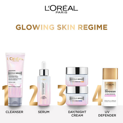 L'Oreal Paris Brightening Serum, 1% Glycolic Acid, 2% Niacinamide Serum, Visibly Minimizes Spots, Reveals Even Skin Tone, Glycolic Bright Skin, 15ml