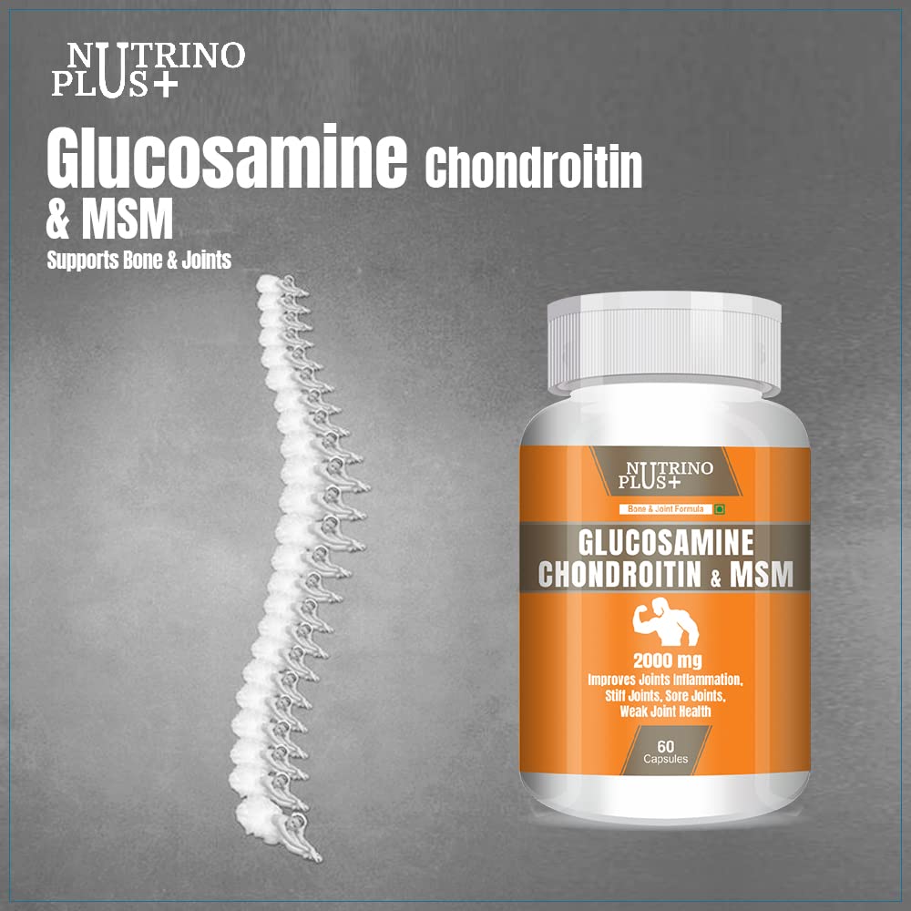 NutrinoPlus Glucosamine Chondroitin & MSM 2000 mg I Veg Capsules I Supports Healthy Joint, Bone & Can & Stiffness I For both Men & Women (PACK OF, 60)