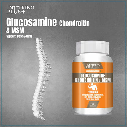 NutrinoPlus Glucosamine Chondroitin & MSM 2000 mg I Veg Capsules I Supports Healthy Joint, Bone & Can & Stiffness I For both Men & Women (PACK OF, 60)