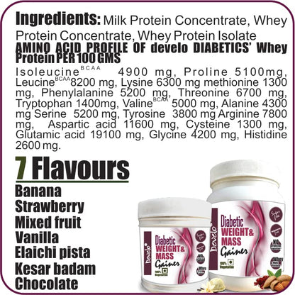 Develo Weight & Mass Gainer for Diabetics, Sugar Free Supplement for Diabetes Care, Weight & Muscle Gain – 500 Elaichi Pista
