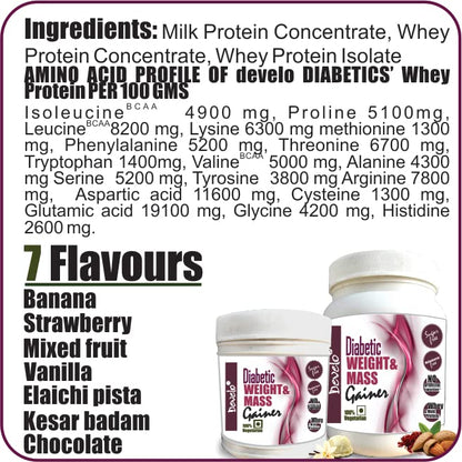 Develo Weight & Mass Gainer for Diabetics, Sugar Free Supplement for Diabetes Care, Weight & Muscle Gain – 500 Vanilla