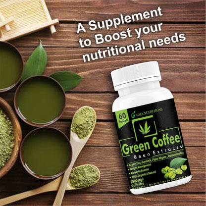 GOA NUTRITIONS Green Coffee Beans For weight loss, And Excess Fat Burn Fast Absorption -60 Tablets (Pack 1)