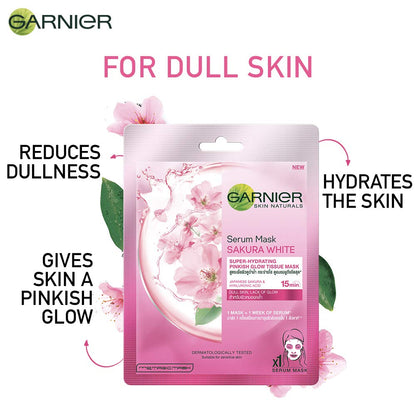 Garnier Skin Naturals, Sakura White, Face Serum Sheet Mask (Pink), 32g and Garnier Light Complete VITAMIN C Booster Face Serum 30 ml