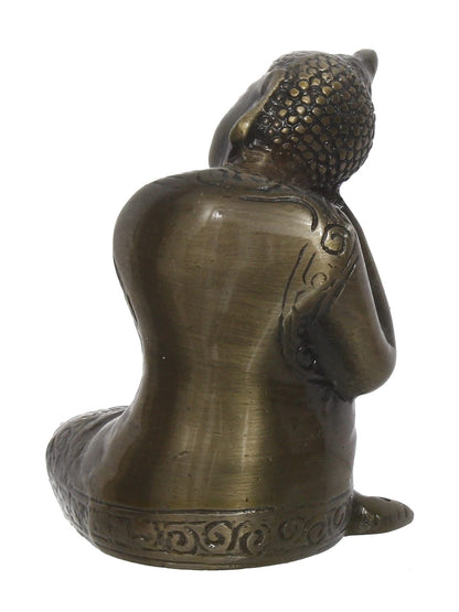 eCraftIndia Brown Metal Resting Buddha Statue - Serene and Decorative Home Decor Accent - Perfect for Meditation Room, Office